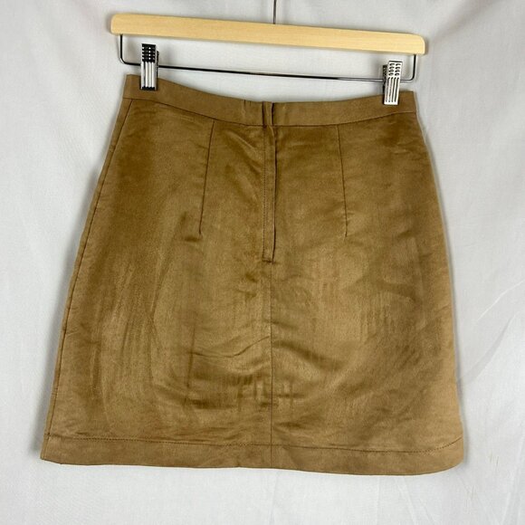 H&M Faux Suede Mini Short Skirt Women 6 Brown A Line Pockets Button Details - Picture 3 of 5